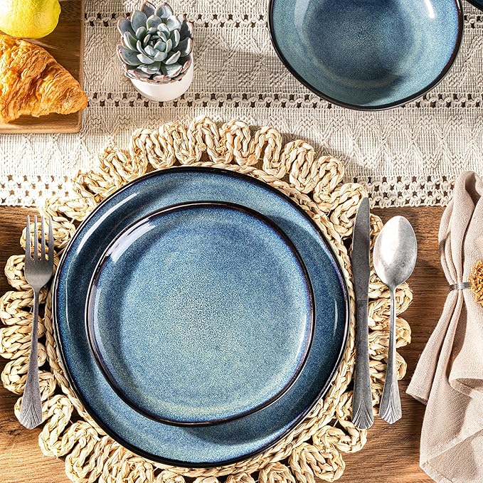 AmorArc Ceramic Dinnerware Sets,Handmade Reactive Glaze Stoneware Plates and Bowls Sets,Highly Scratch Resistant | Dishwasher & Microwave Safe Dishes Set,Service for 4 (12pc)