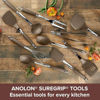 Anolon Tools Set/Nonstick Nylon Cooking Utensils/Kitchen Gadgets Includes Spoons, Turners, Ladle, Meat Fork, Whisk, and Locking Tongs, 10 Piece, Bronze