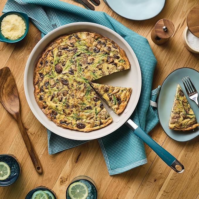 Rachael Ray Cucina Ceramic Nonstick Frying Pan/Skillet, 12.5 Inch Non Stick Open Fry Pan, Dishwasher Safe - Marine Blue