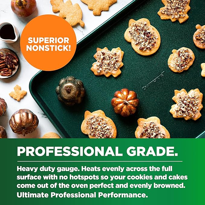 Granitestone Green Nonstick Bakeware Set, 5 Piece No Warp Baking Pans Set, Baking Set Includes Even Heating Baking Sheet for Oven, Muffin Pan, Loaf Pan, Baking Pan & Round Baking Tray, Dishwasher Safe