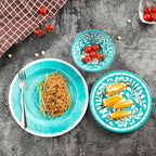 Melamine Dinnerware Sets -12 Piece Plates and Bowls Set for Indoor and Outdoor Use, Lightweight,Teal color,Green